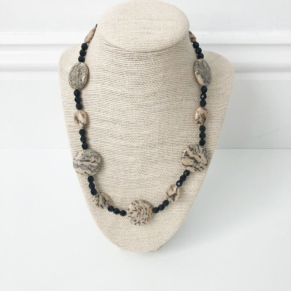 NWT Genuine Tiger Jasper & Czech Crystal Beaded Necklace Brown Black